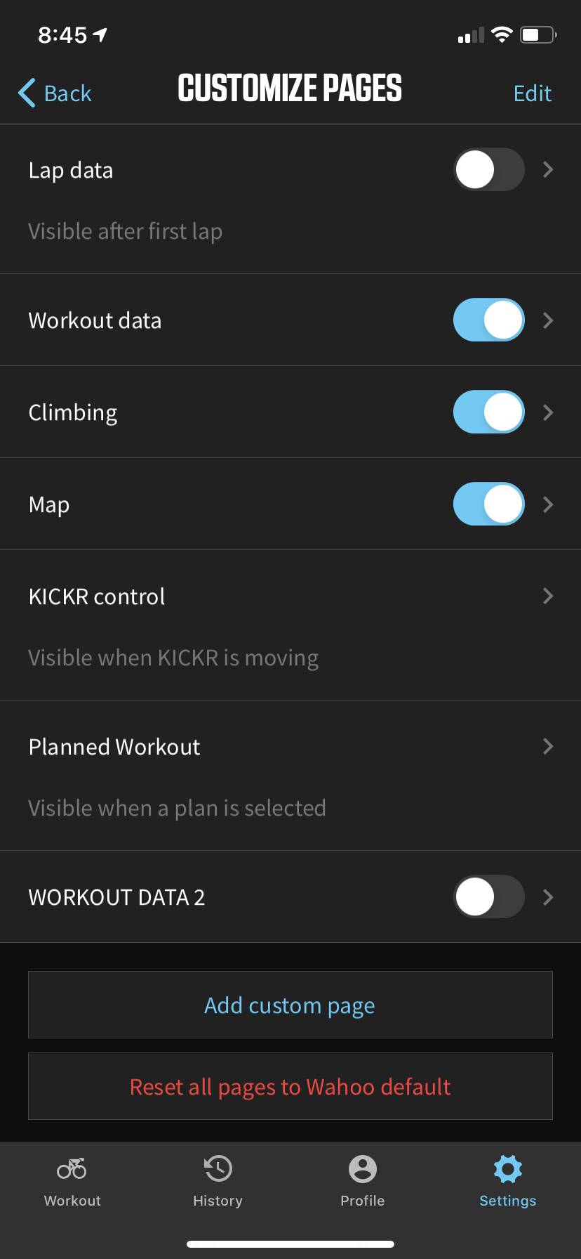 ELEMNT workout data