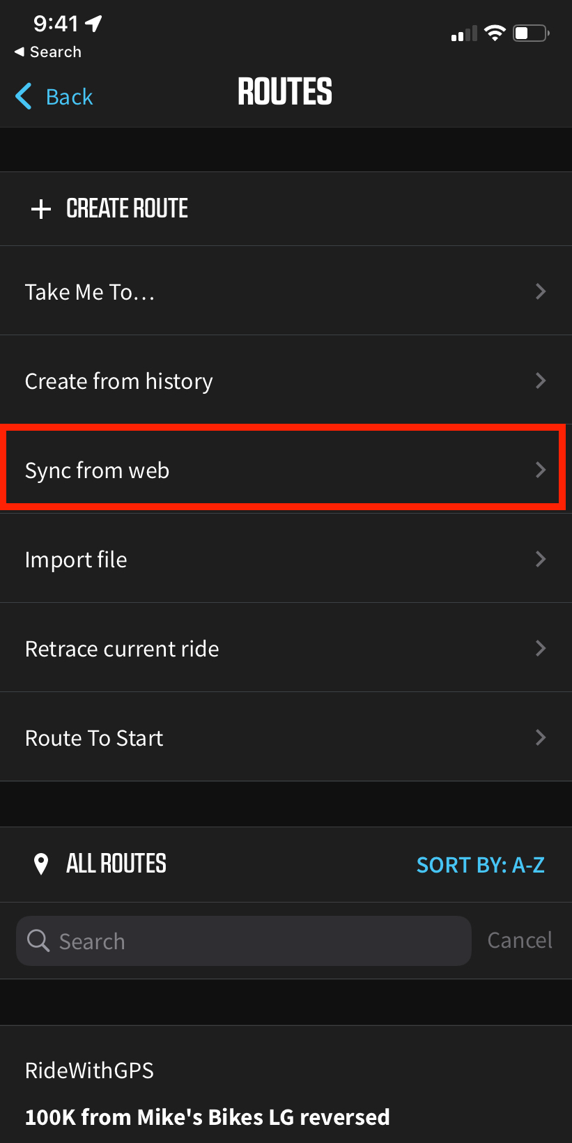 ELEMNT app route page sync from web