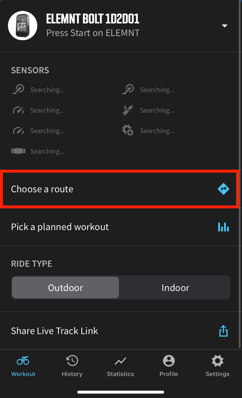 ELEMNT Choose a route